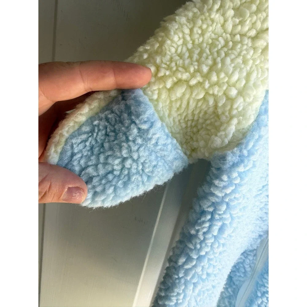 Vintage Cuddle Time Blue Cream Sherpa Fleece Hooded Pram Suit Bunting Small